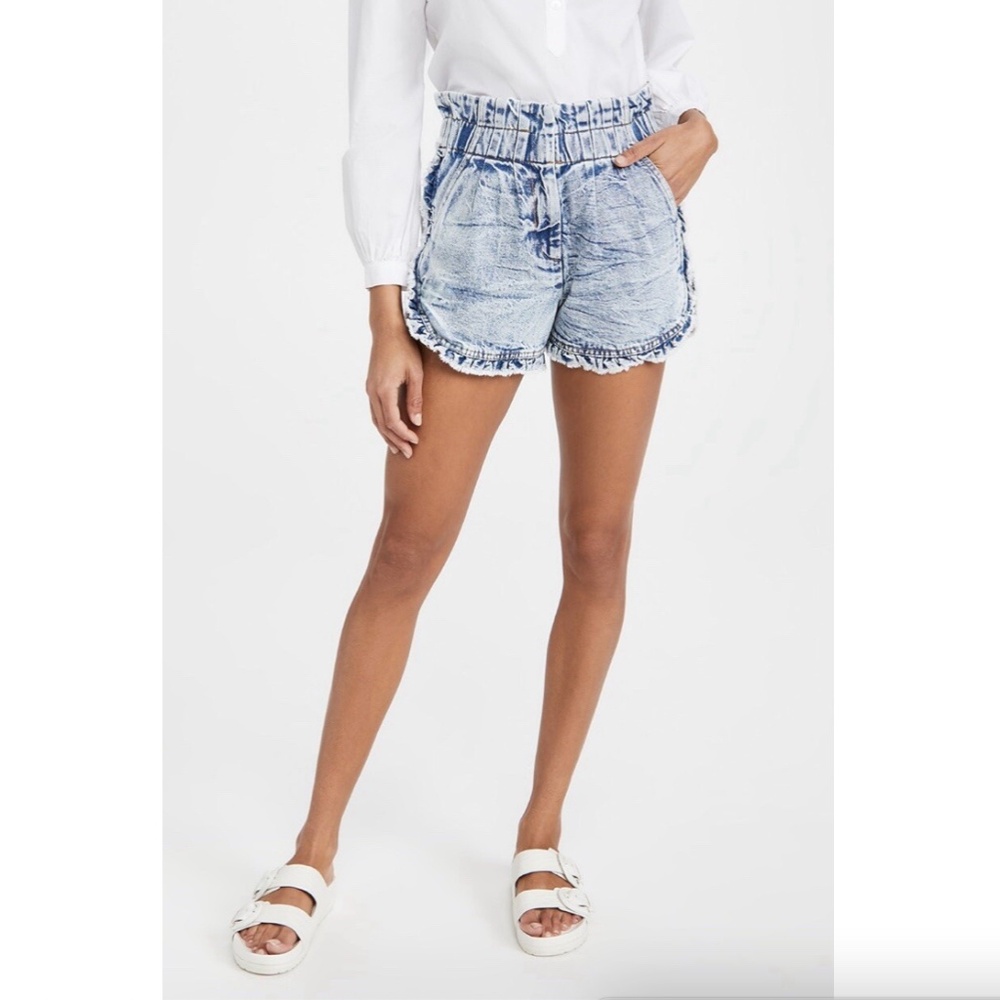 Sea New York Light Blue Acid-Wash Denim Paperbag Shorts